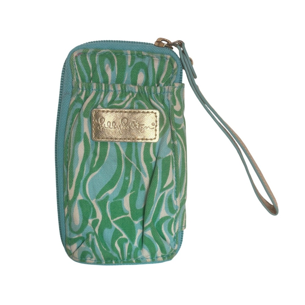 Lilly Pulitzer Green Blue Abstract Print Tech Wristlet Wallet with ID Window
